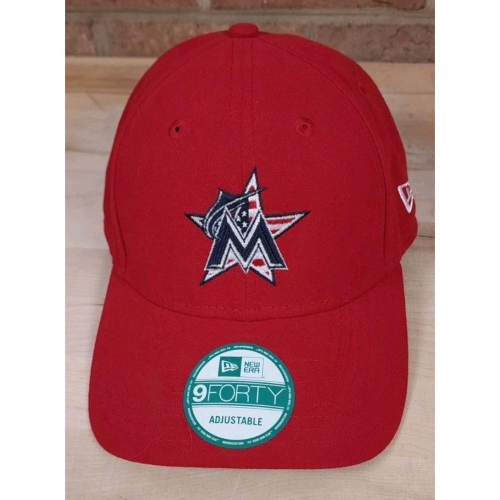 Miami Marlins Red New Era 9Forty Stars‎ & Stripes Strapback Hat MLB